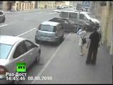 CCTV: Woman's narrow escape from car crash chaos